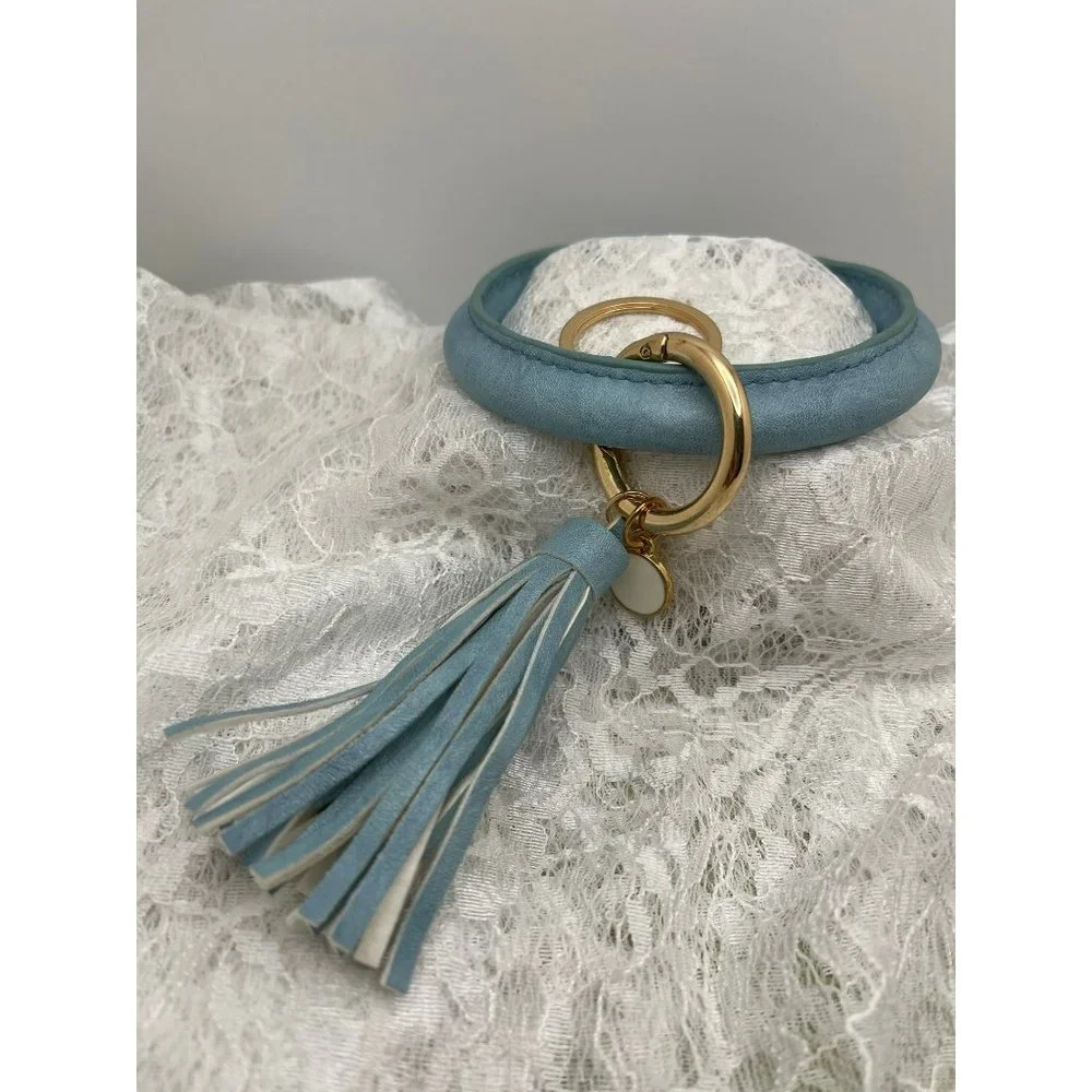 Blue Bangle Bracelet Fringe Dangle Key Ring